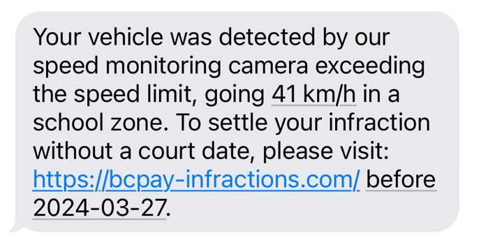 <who> Photo credit: RCMP </who> An example of a scam text.